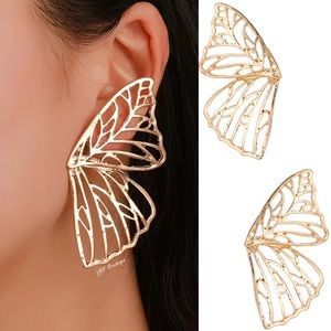 New Big Gold Butterfly Statement Post Fashion Earrings